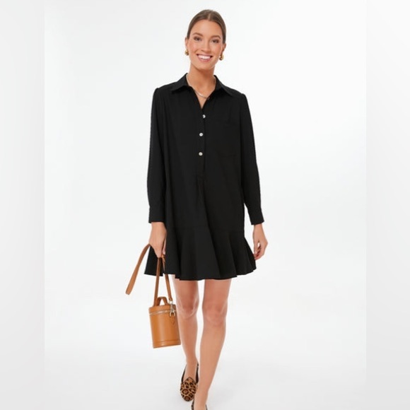 TUCKERNUCK Callahan Black Cotton Shirt Flutter Dress Long Sleeve - Picture 4 of 11